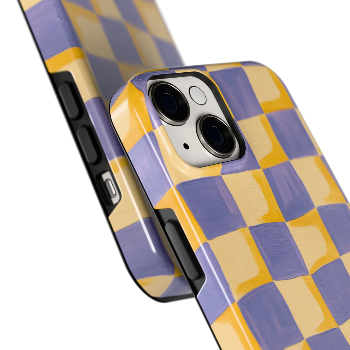 Golvend Dambord hoesje voor iPhone 14, close-up