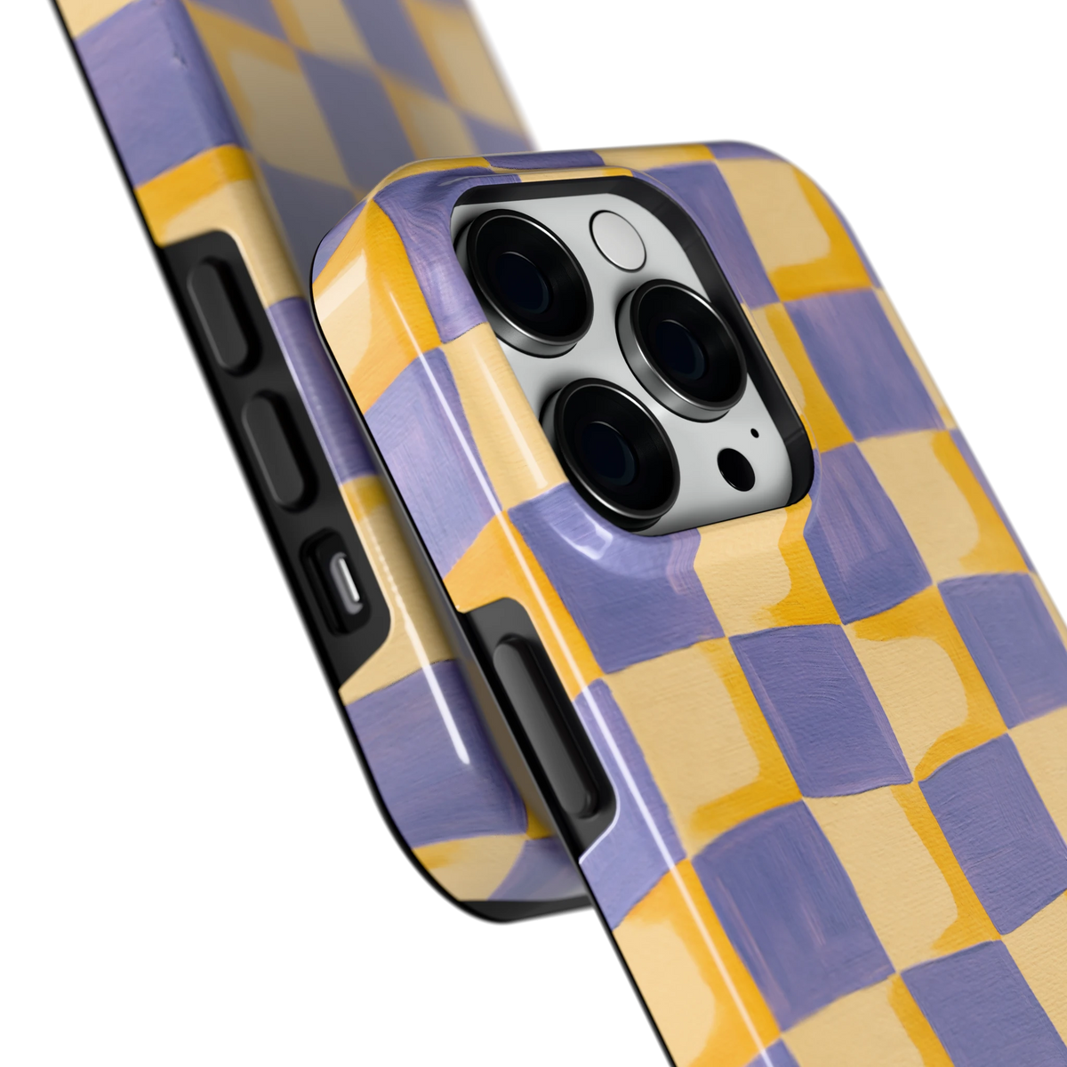 Golvend Dambord hoesje voor iPhone 14 Pro, close-up