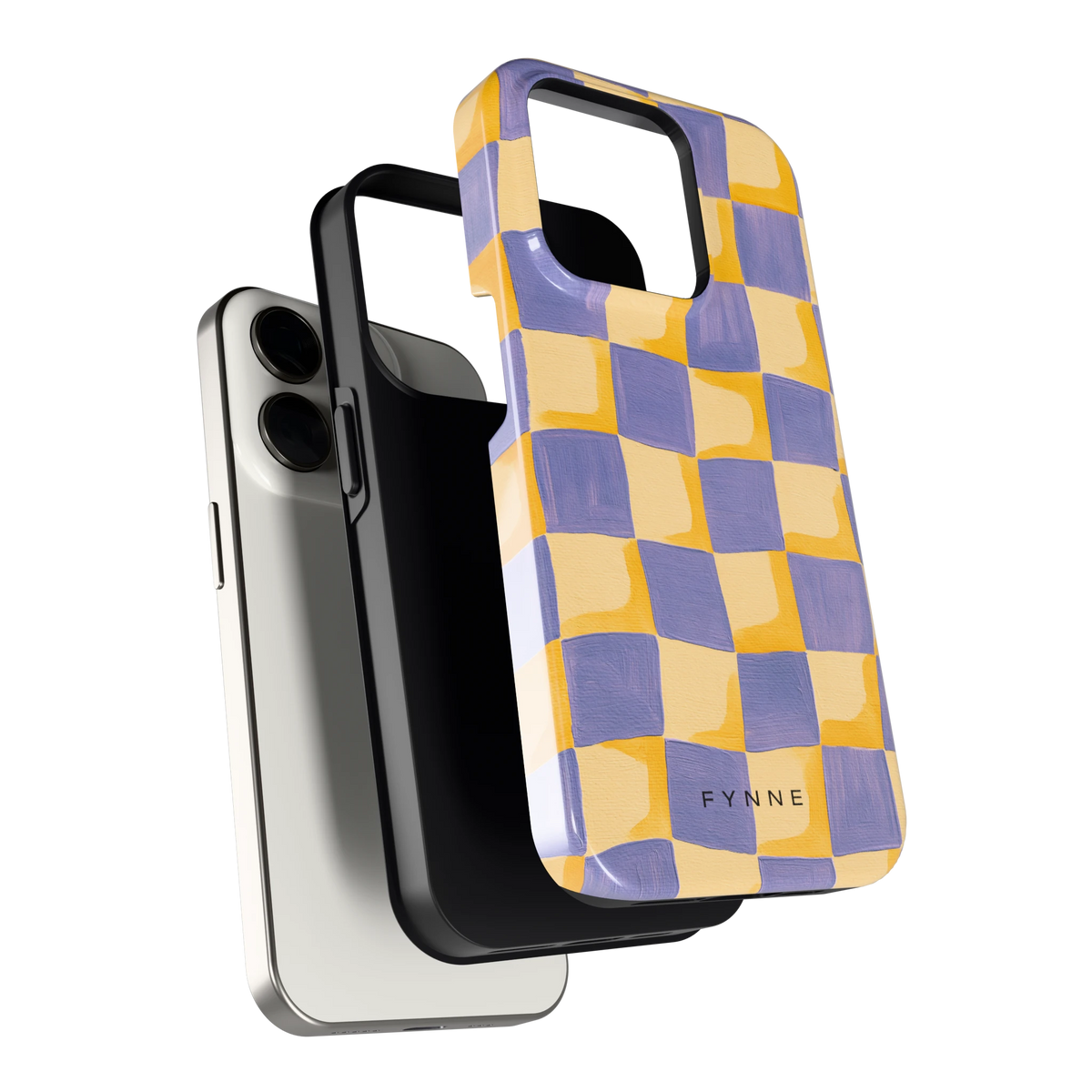 Golvend Dambord hoesje voor iPhone 15 Pro, los van de telefoon