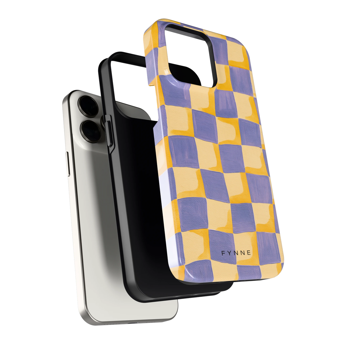 Golvend Dambord hoesje voor iPhone 15 Pro Max, los van de telefoon
