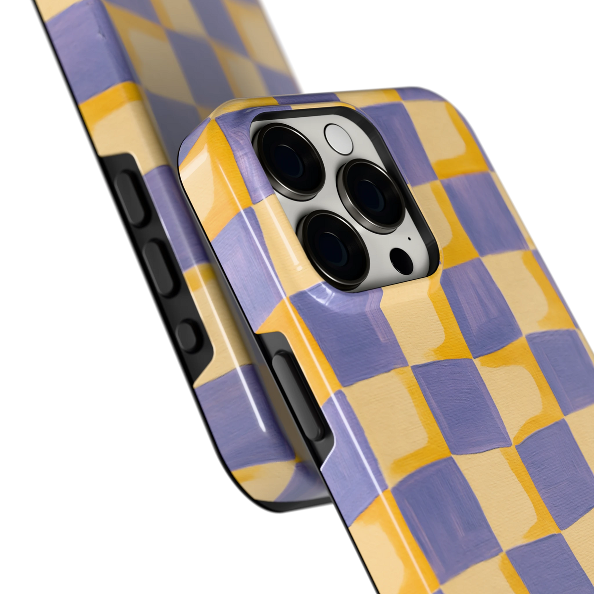 Golvend Dambord hoesje voor iPhone 15 Pro Max, close-up