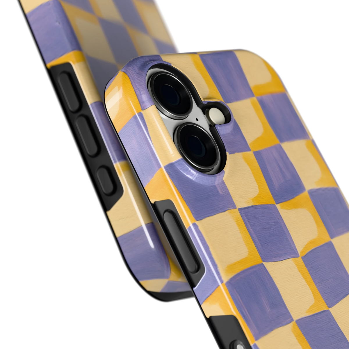 Golvend Dambord hoesje voor iPhone 16, close-up