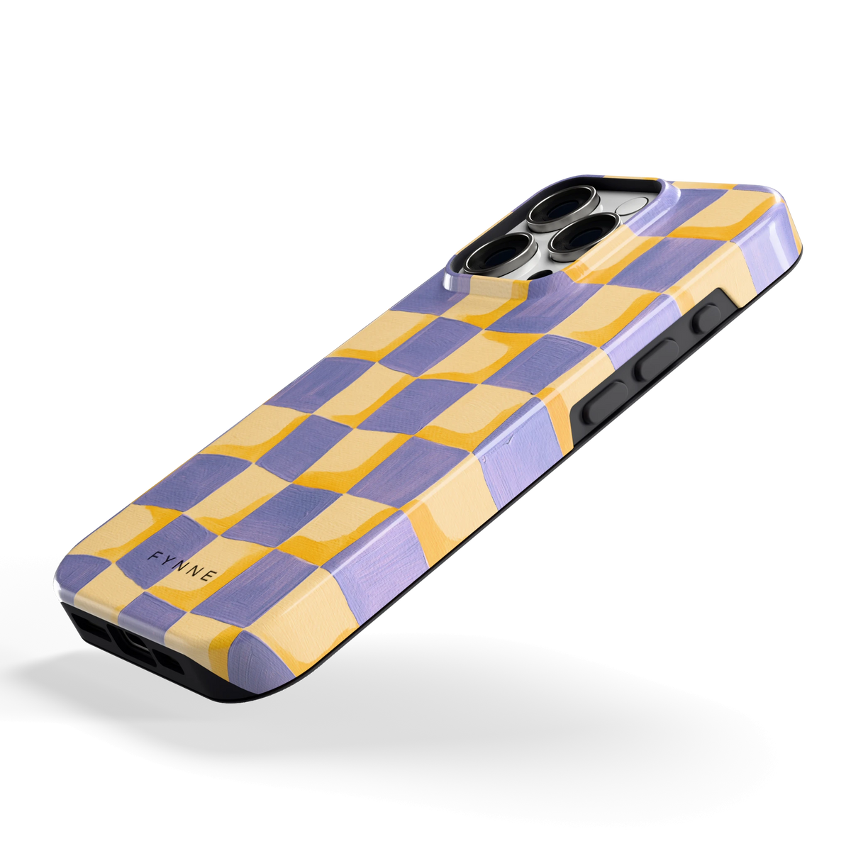 Golvend Dambord hoesje voor iPhone 16 Pro, schuin