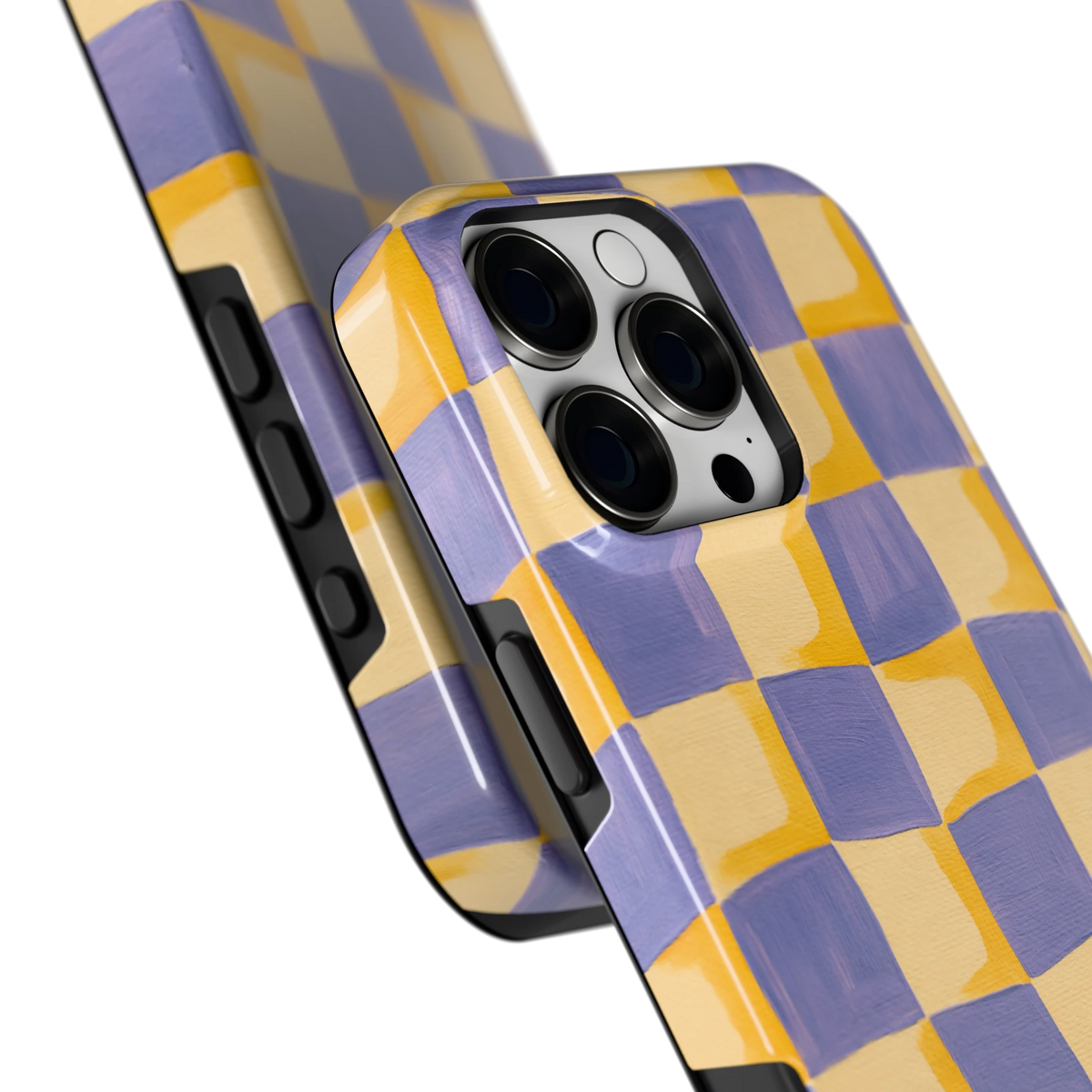 Golvend Dambord hoesje voor iPhone 16 Pro Max, close-up