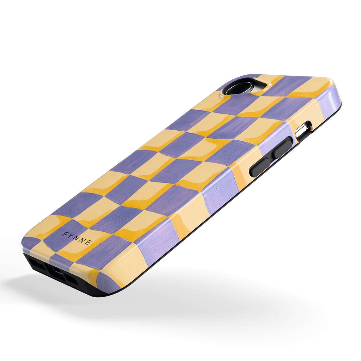 Golvend Dambord hoesje voor iPhone 16e, schuin