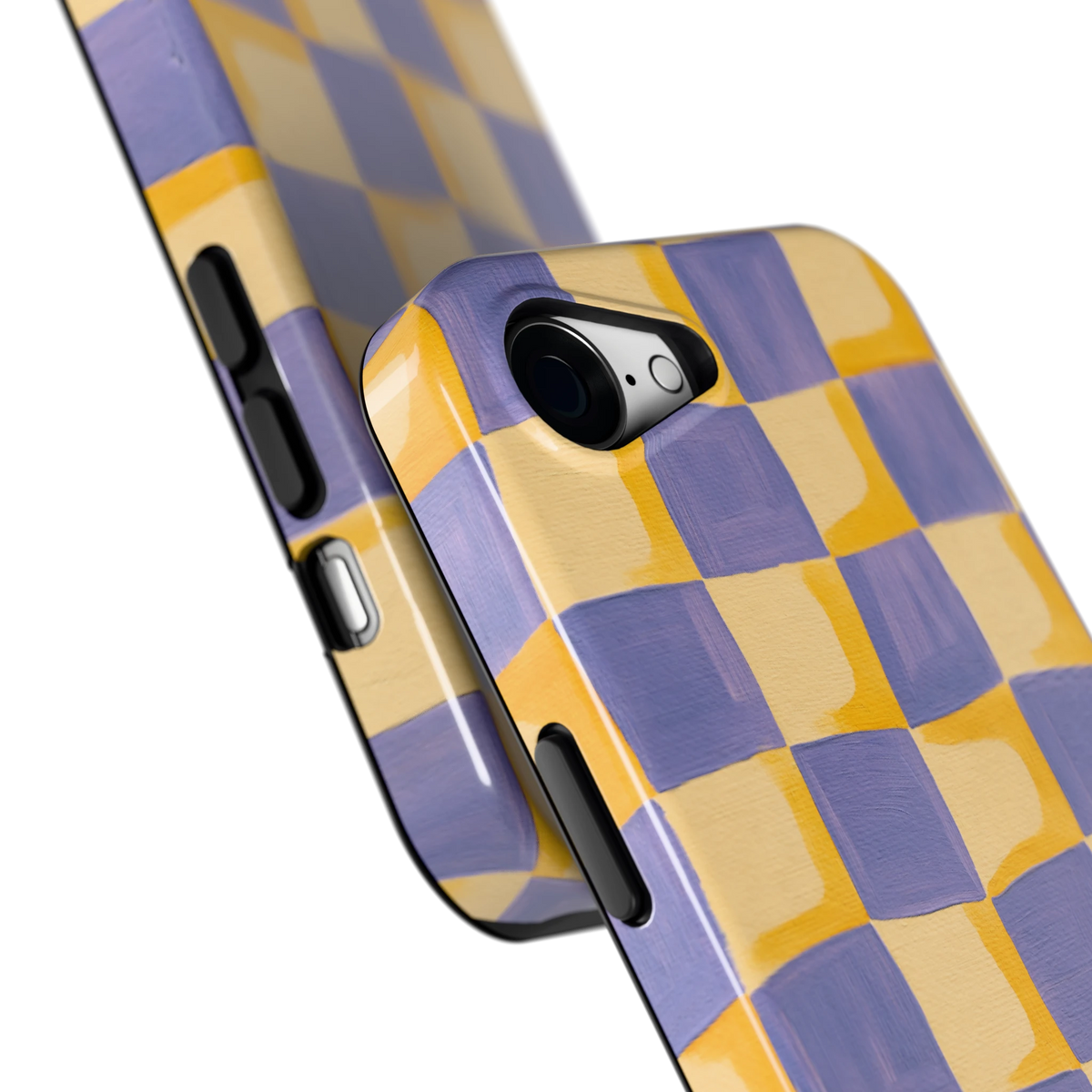 Golvend Dambord hoesje voor iPhone 16e, close-up