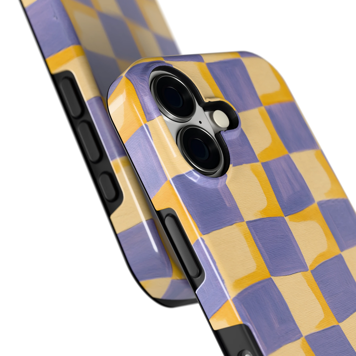 Golvend Dambord hoesje voor iPhone 17, close-up