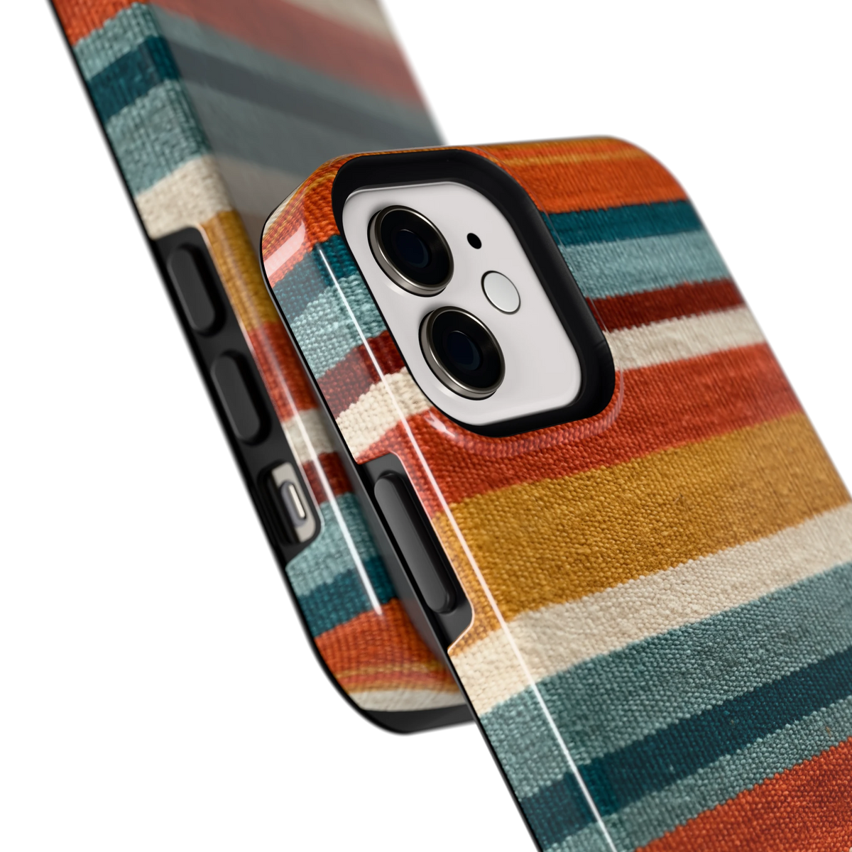 Strepen met weeflook hoesje voor iPhone 12, close-up