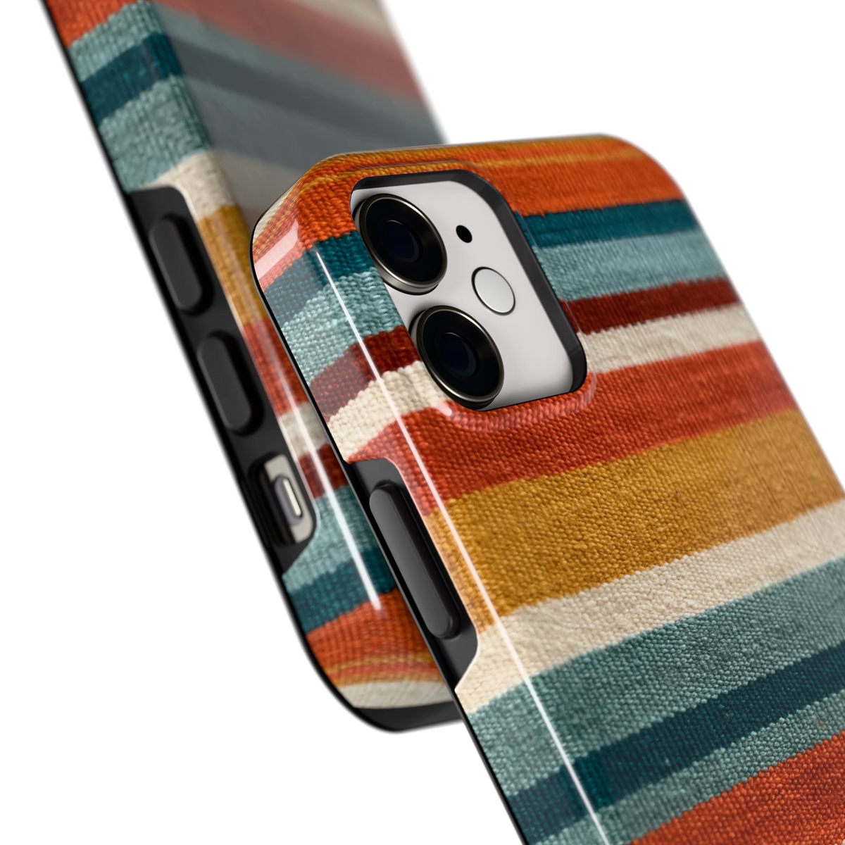 Strepen met weeflook hoesje voor iPhone 12 mini, close-up