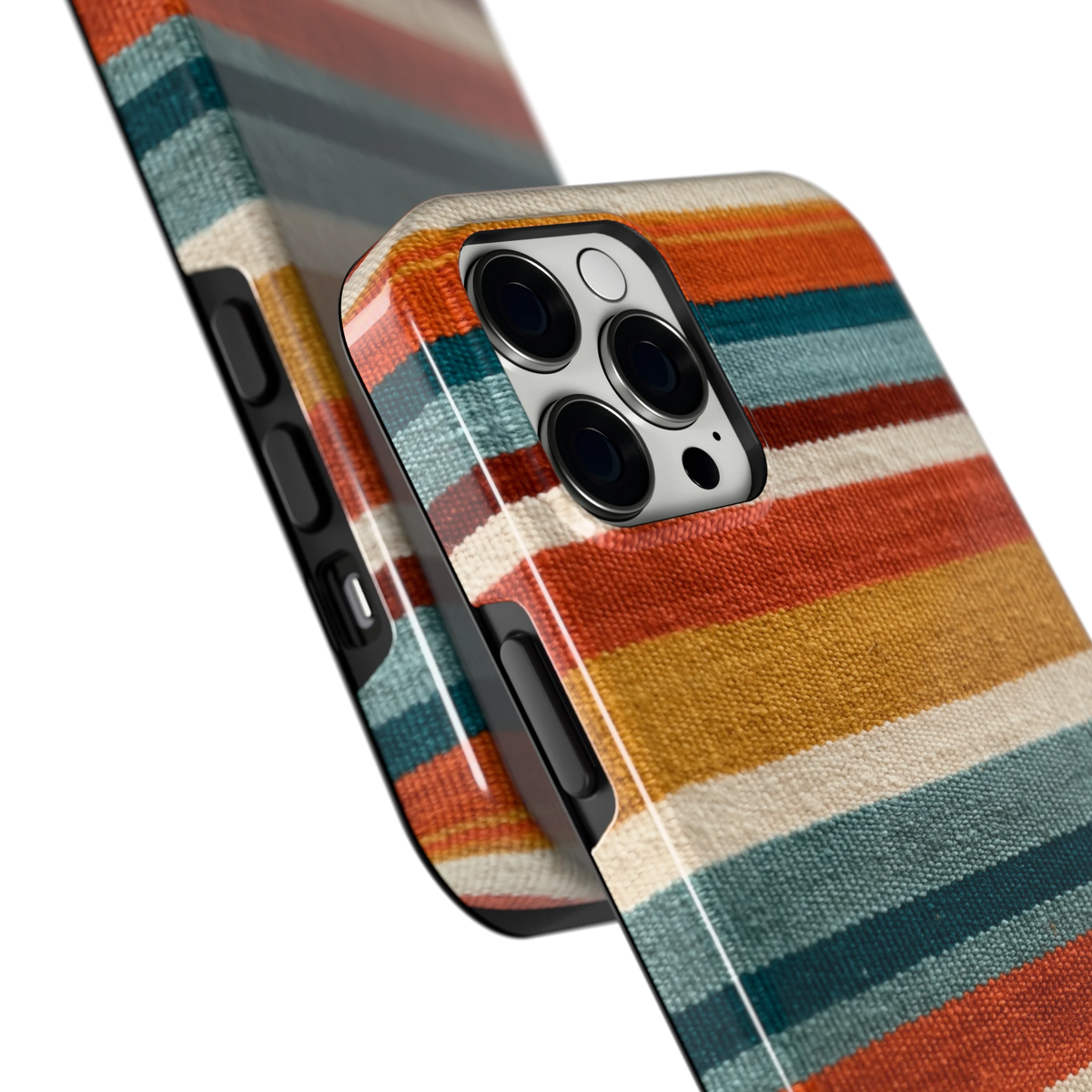 Strepen met weeflook hoesje voor iPhone 12 Pro Max, close-up