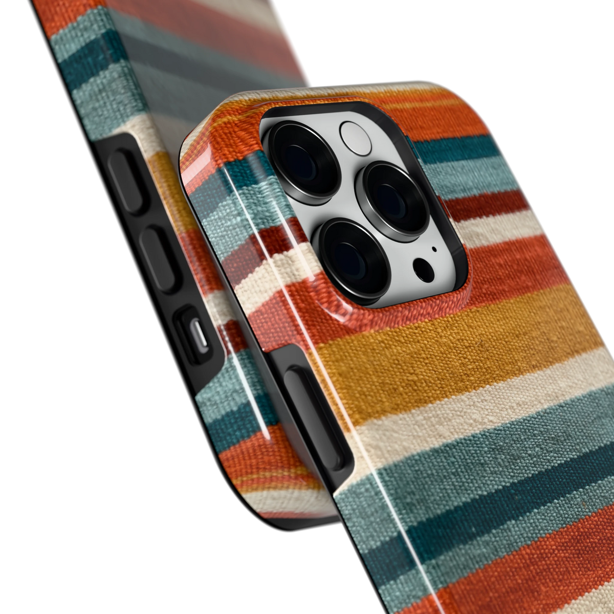 Strepen met weeflook hoesje voor iPhone 14 Pro, close-up