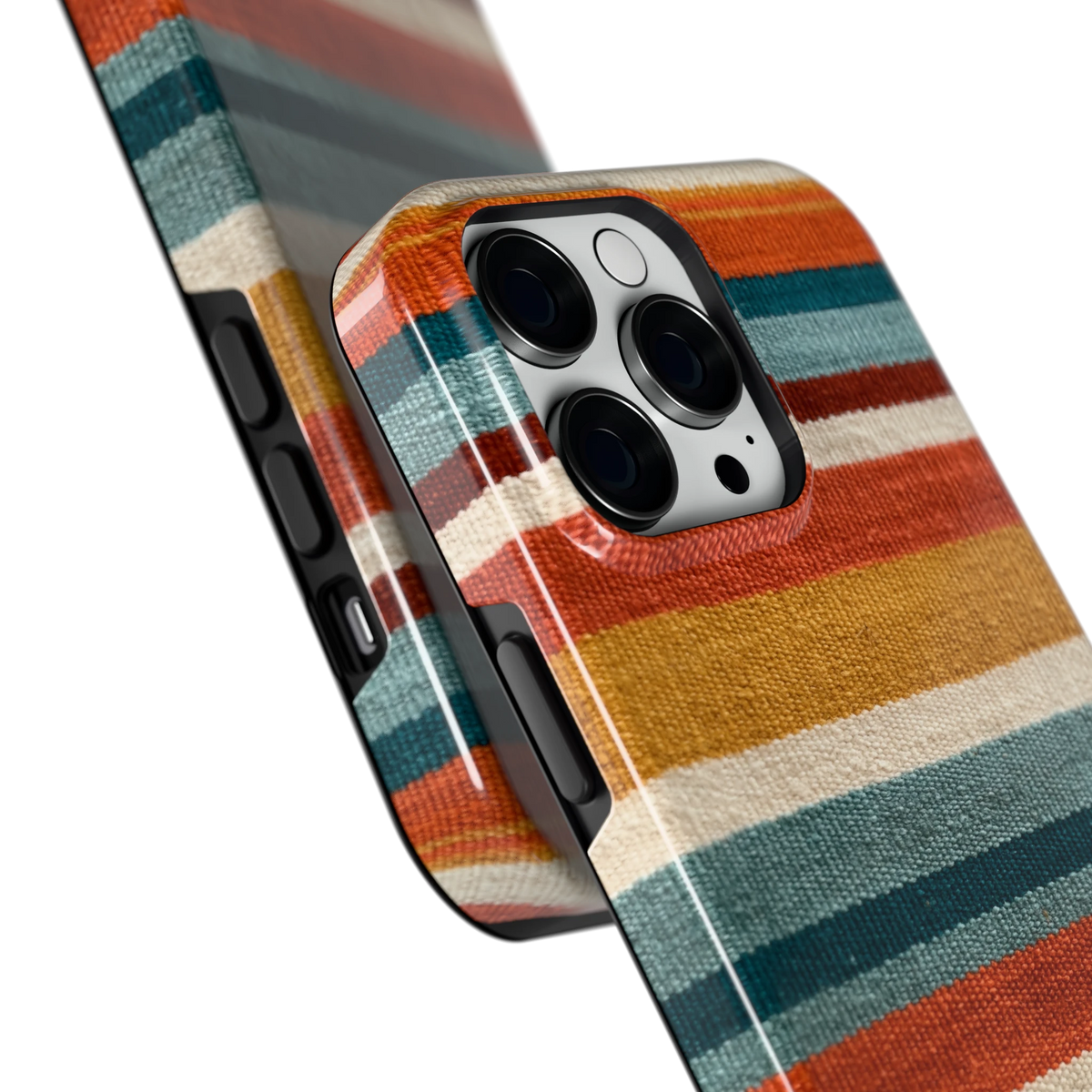 Strepen met weeflook hoesje voor iPhone 14 Pro Max, close-up