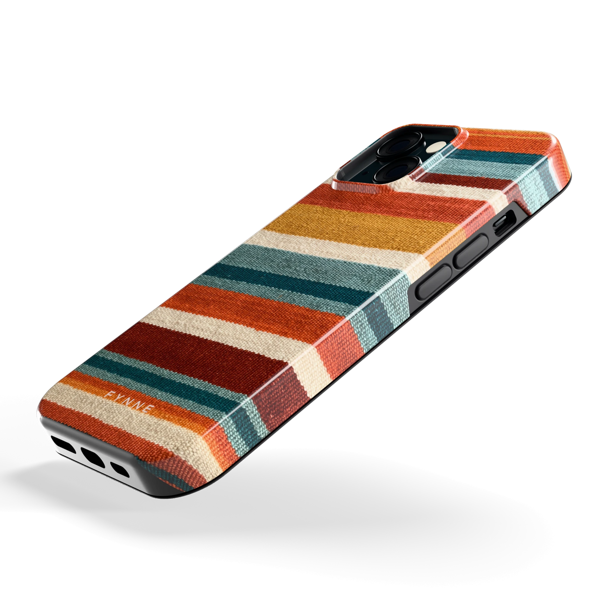 Strepen met weeflook hoesje voor iPhone 15, schuin