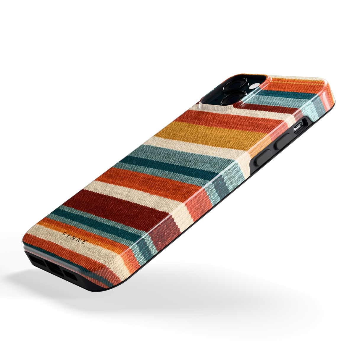Strepen met weeflook hoesje voor iPhone 15 Plus, schuin