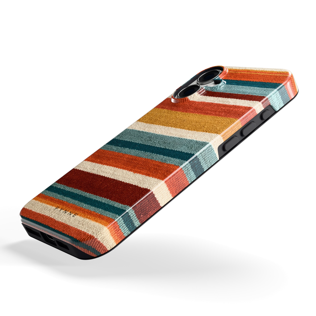 Strepen met weeflook hoesje voor iPhone 16 Plus, schuin