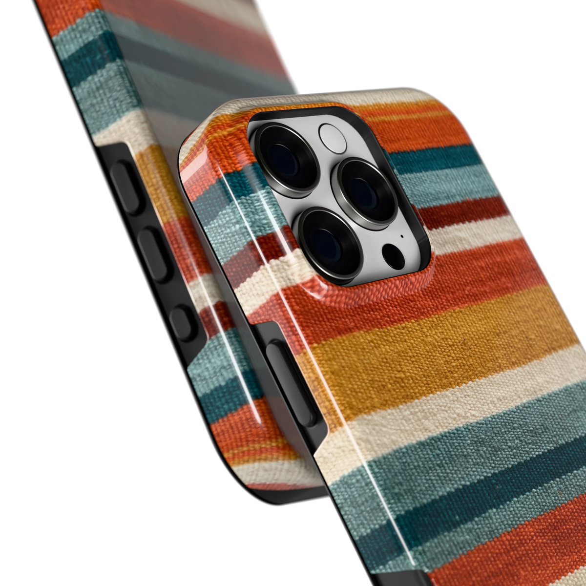Strepen met weeflook hoesje voor iPhone 16 Pro Max, close-up