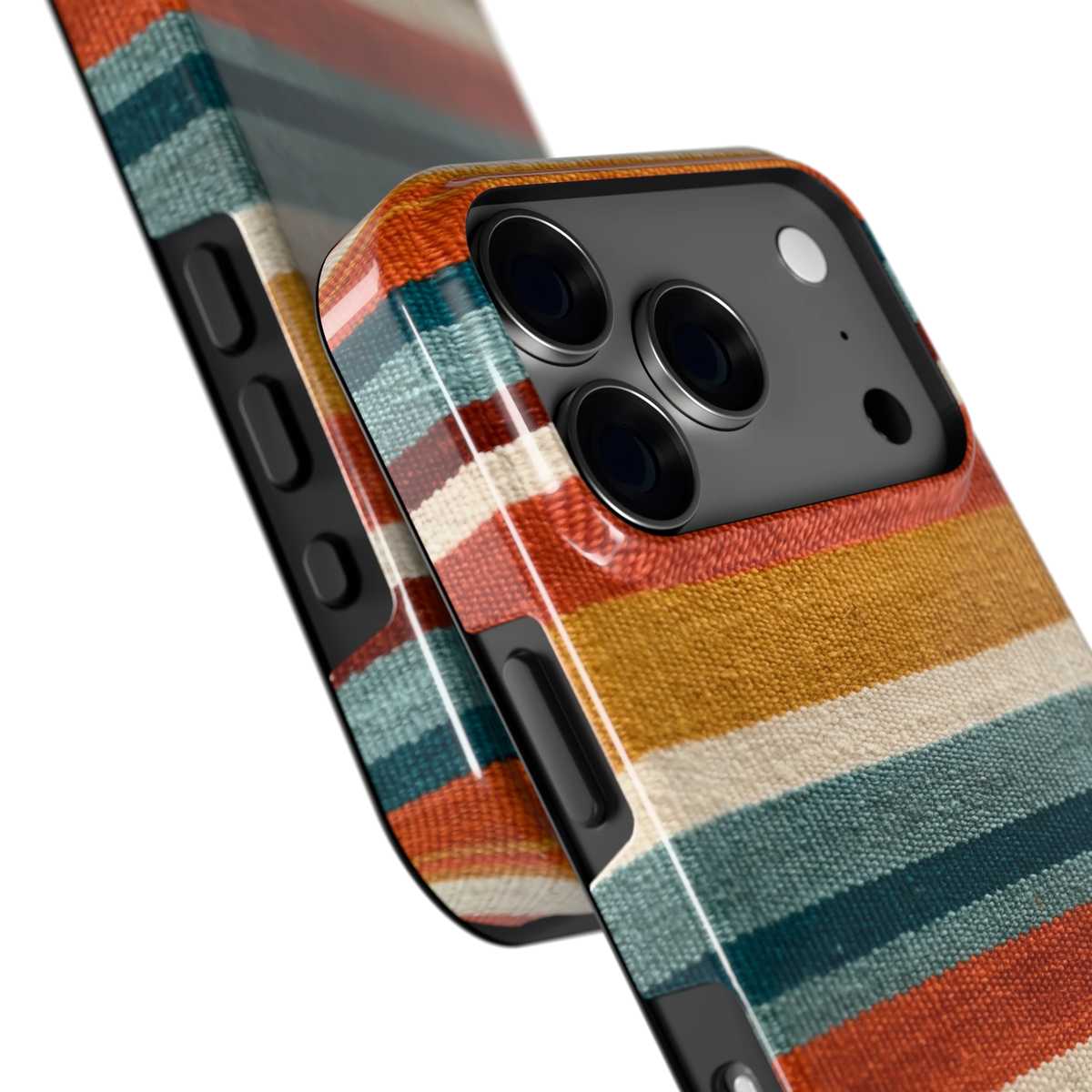 Strepen met weeflook hoesje voor iPhone 18 Pro, close-up