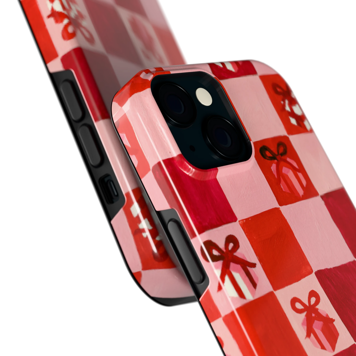 Cadeaudambord hoesje voor iPhone 15, close-up