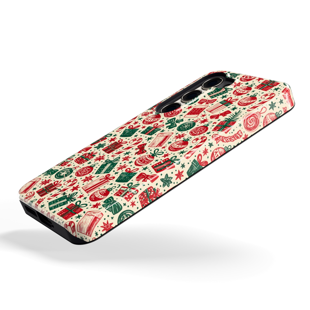 Kerstcadeaus hoesje voor Galaxy S23, schuin