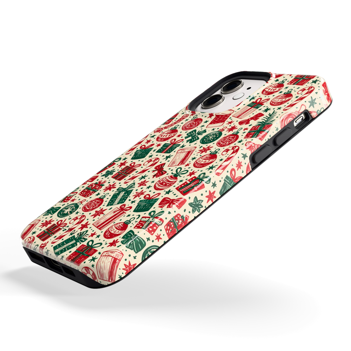 Kerstcadeaus hoesje voor iPhone 12, schuin