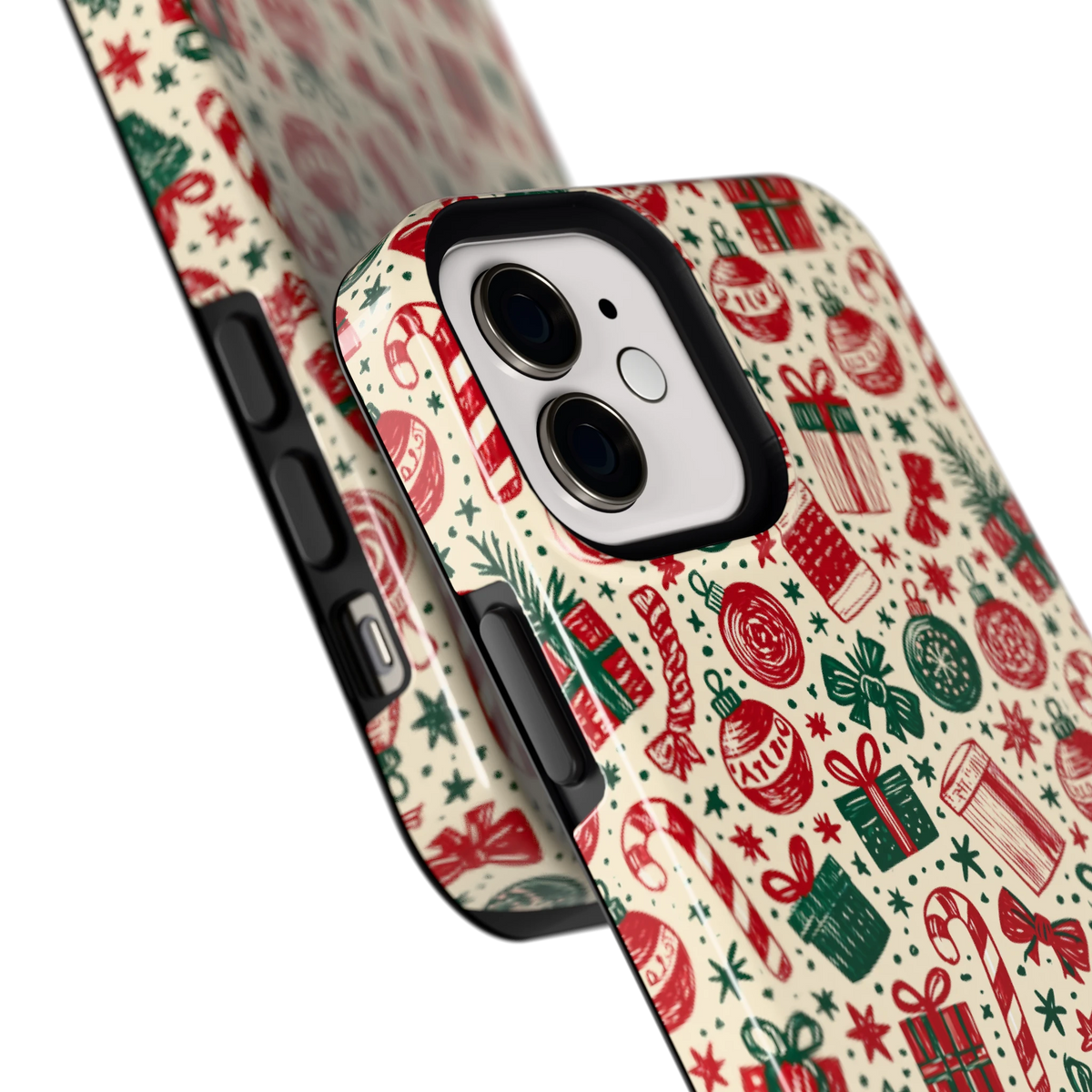 Kerstcadeaus hoesje voor iPhone 12, close-up