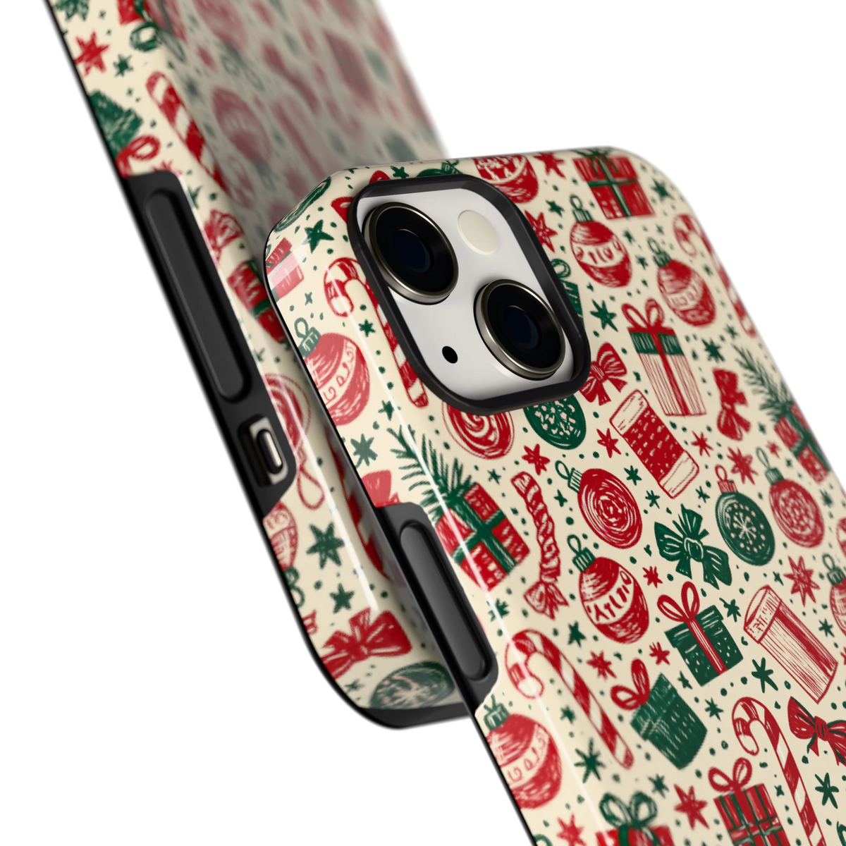 Kerstcadeaus hoesje voor iPhone 13, close-up
