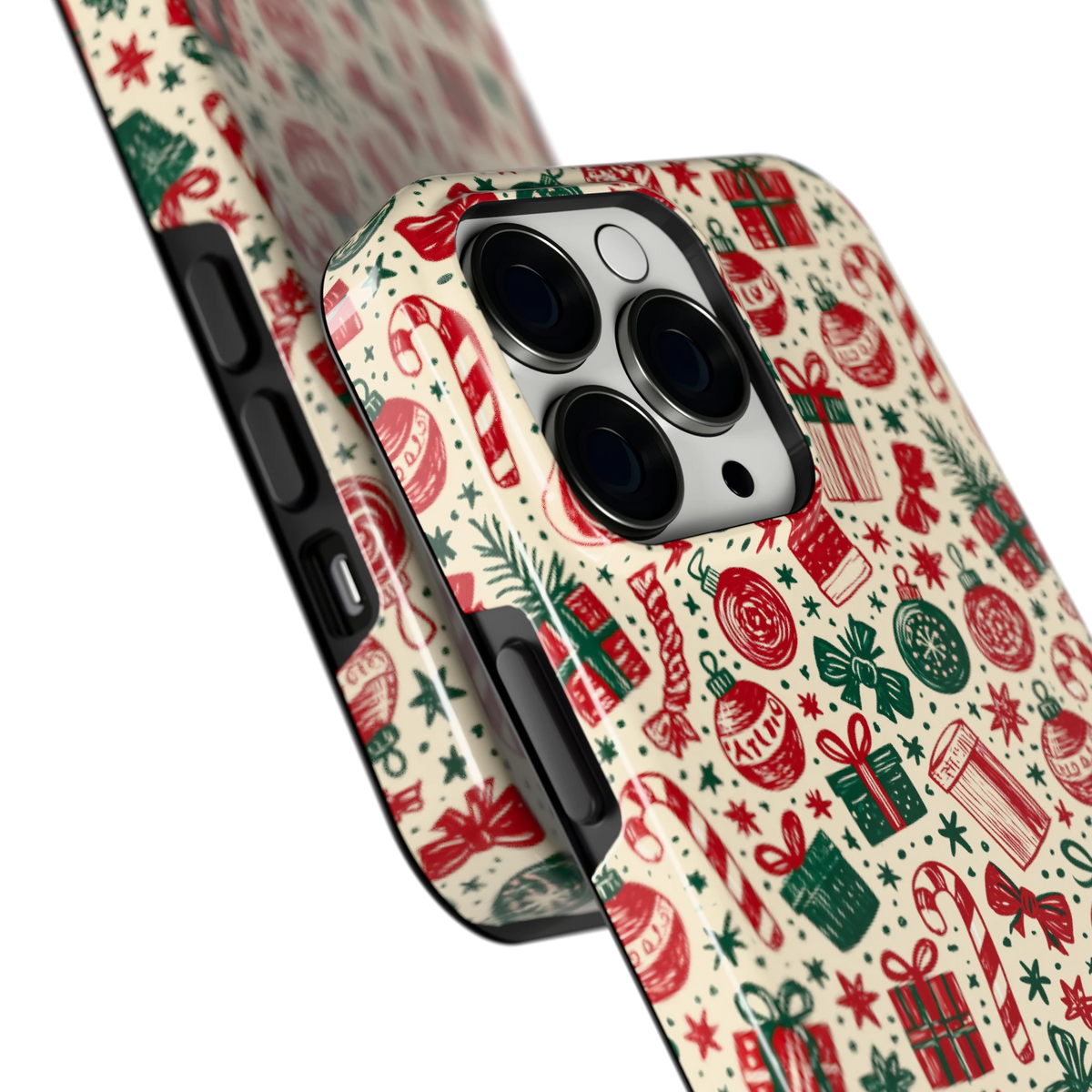 Kerstcadeaus hoesje voor iPhone 13 Pro, close-up