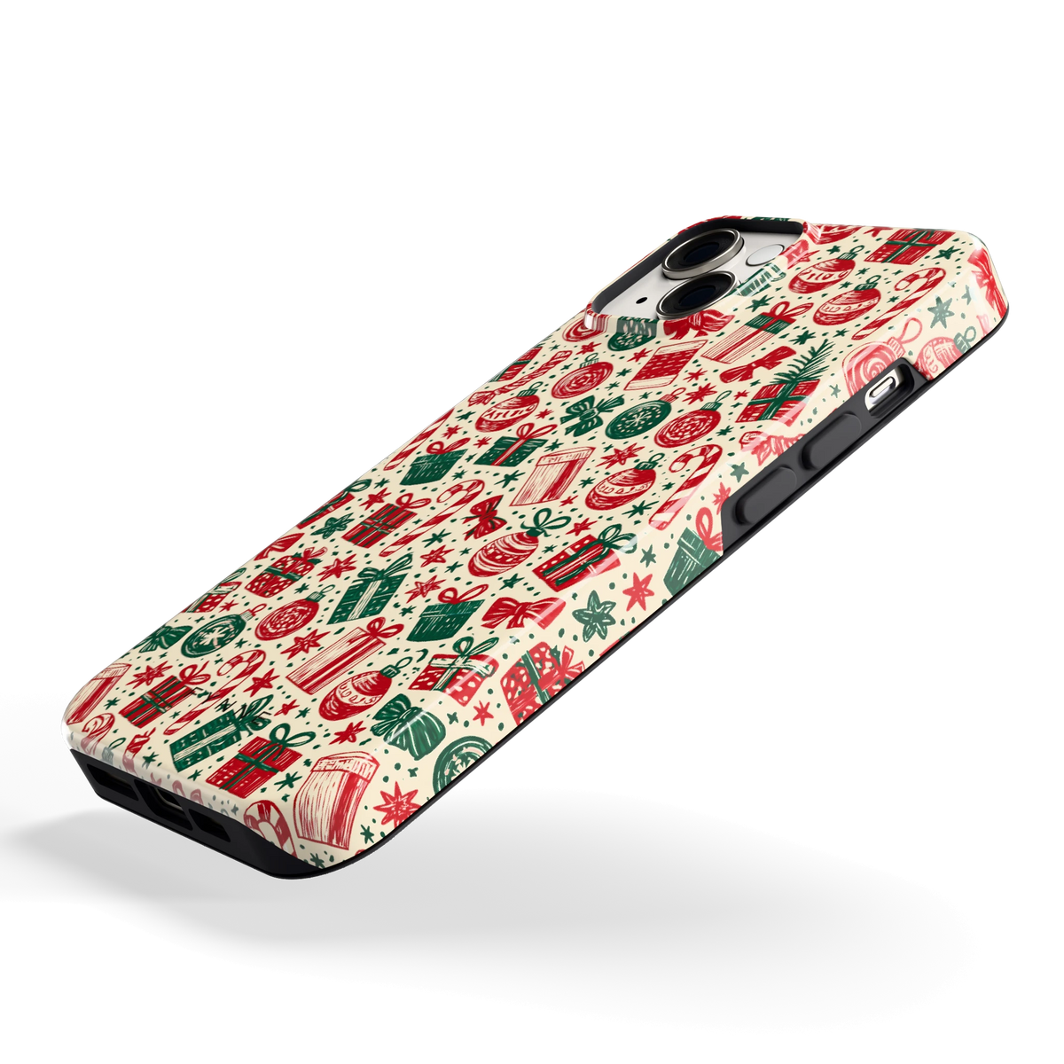 Kerstcadeaus hoesje voor iPhone 14, schuin