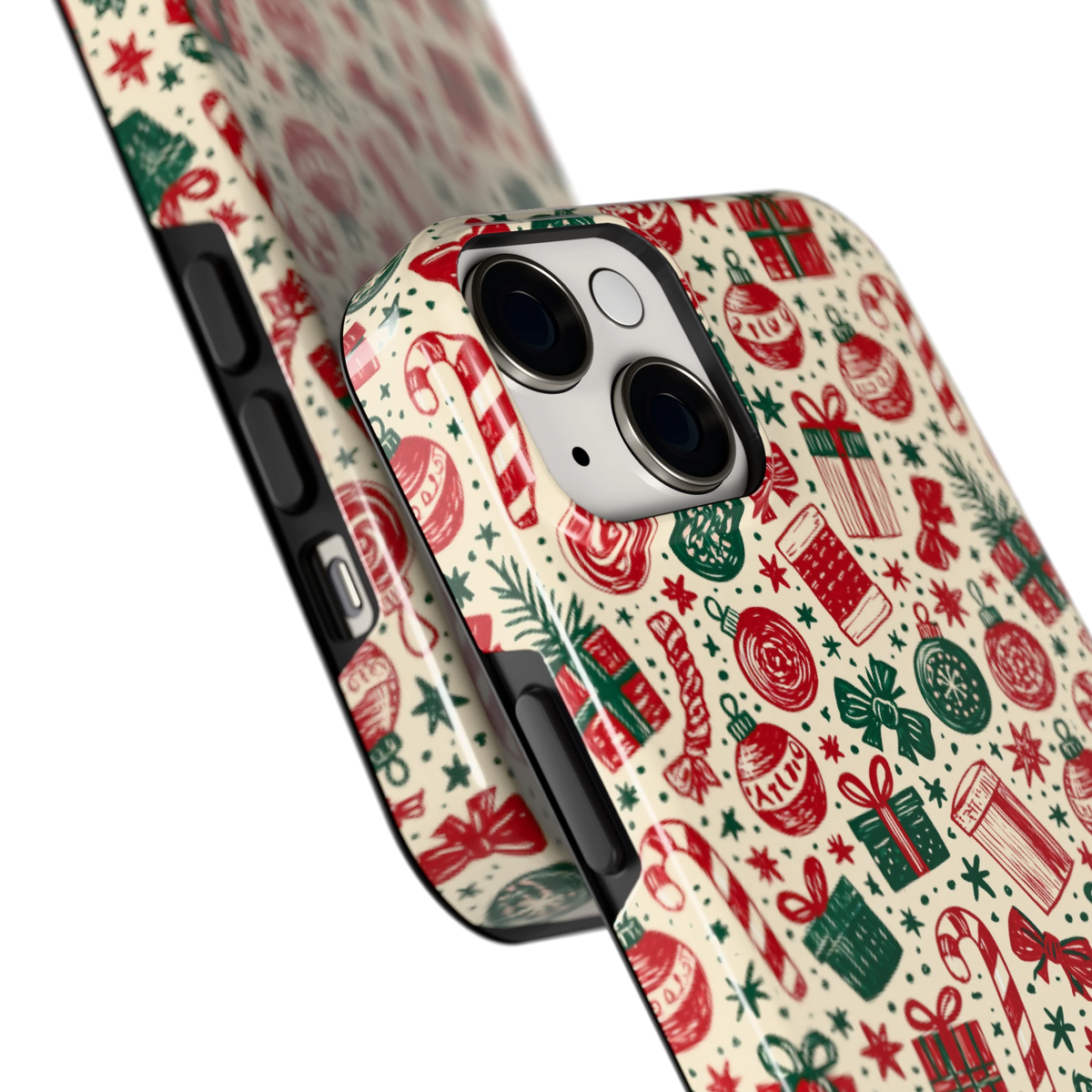 Kerstcadeaus hoesje voor iPhone 14, close-up