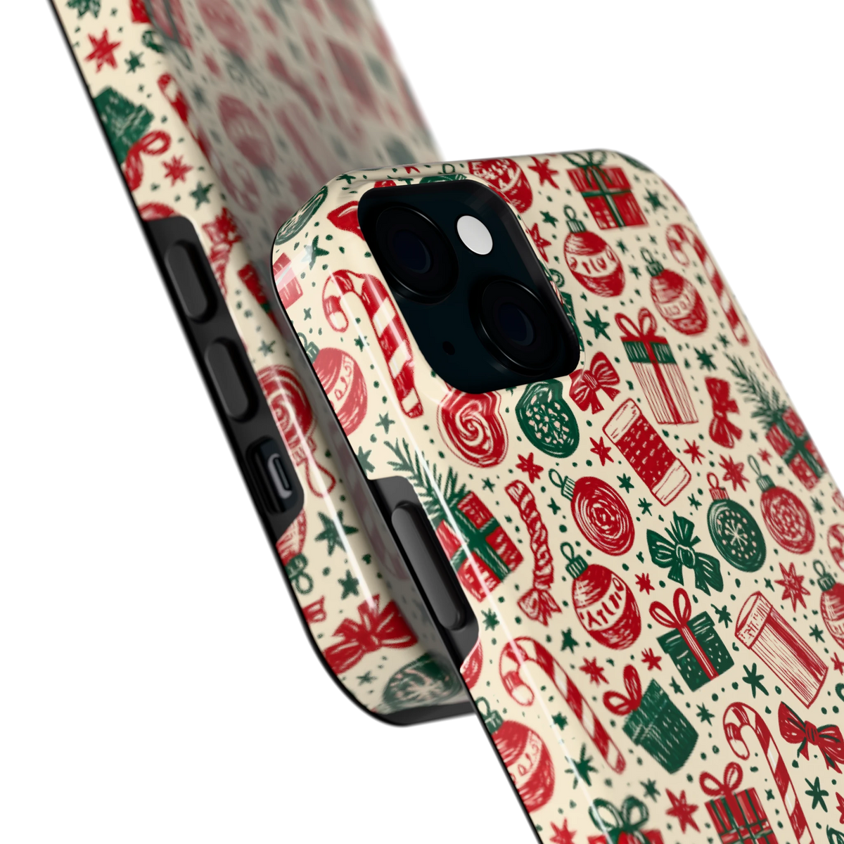 Kerstcadeaus hoesje voor iPhone 15 Plus, close-up