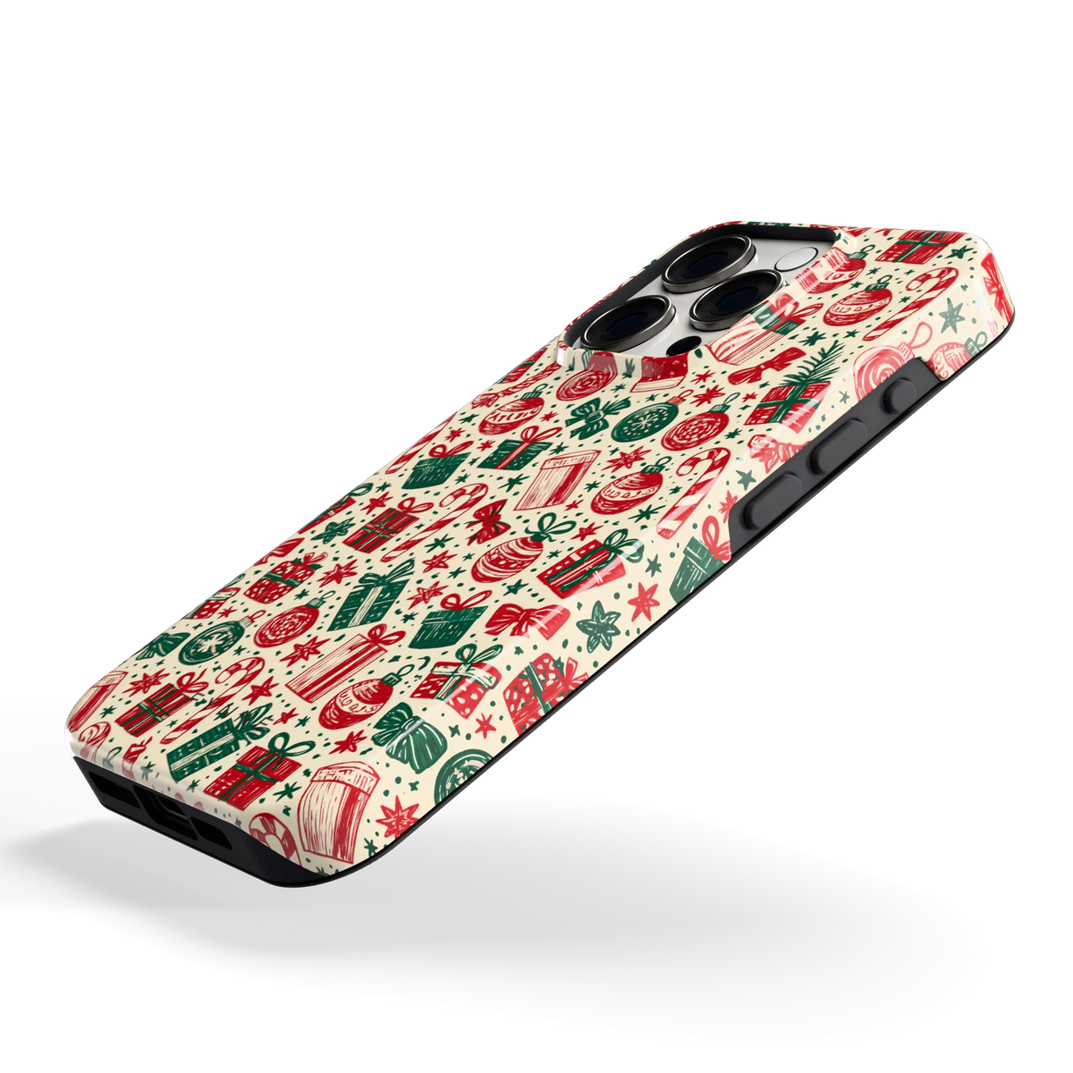 Kerstcadeaus hoesje voor iPhone 15 Pro, schuin