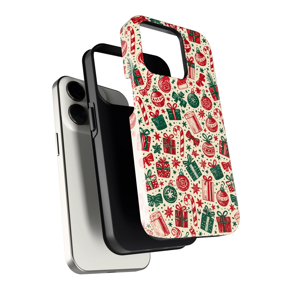Kerstcadeaus hoesje voor iPhone 15 Pro, los van de telefoon