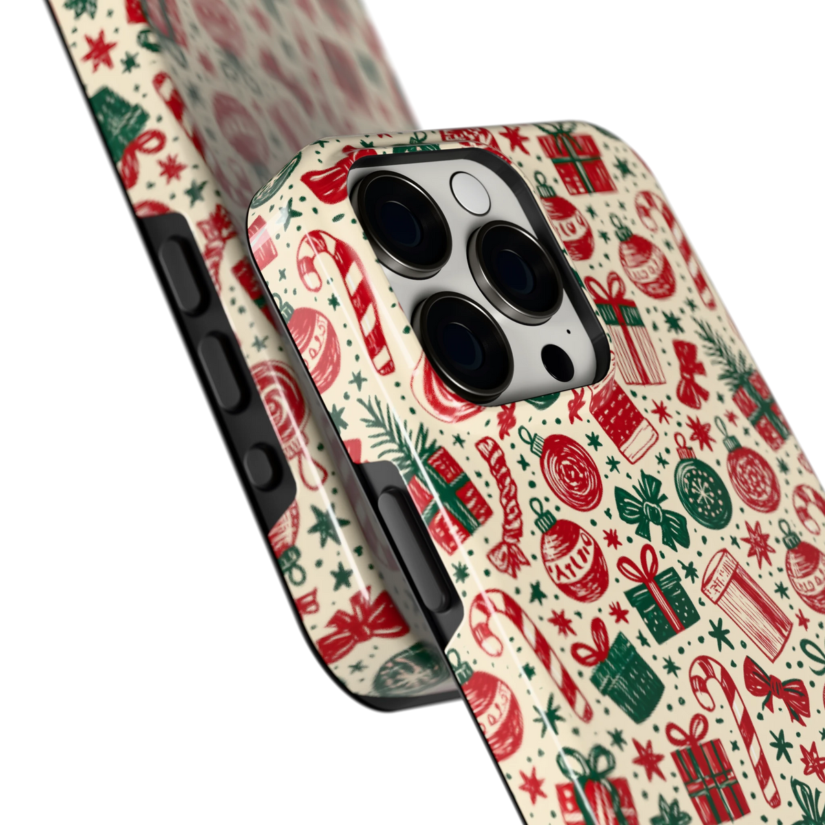 Kerstcadeaus hoesje voor iPhone 15 Pro Max, close-up