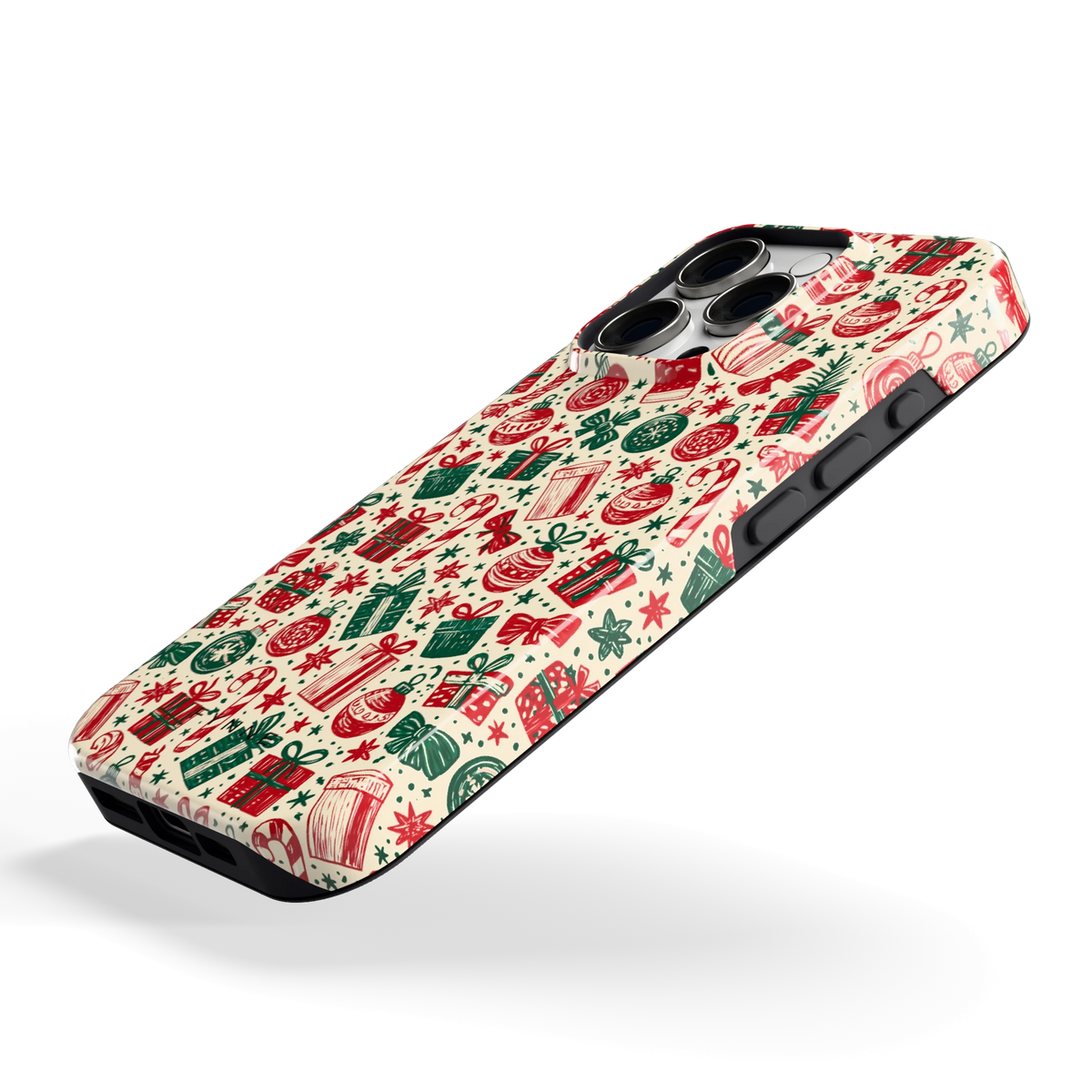 Kerstcadeaus hoesje voor iPhone 16 Pro, schuin