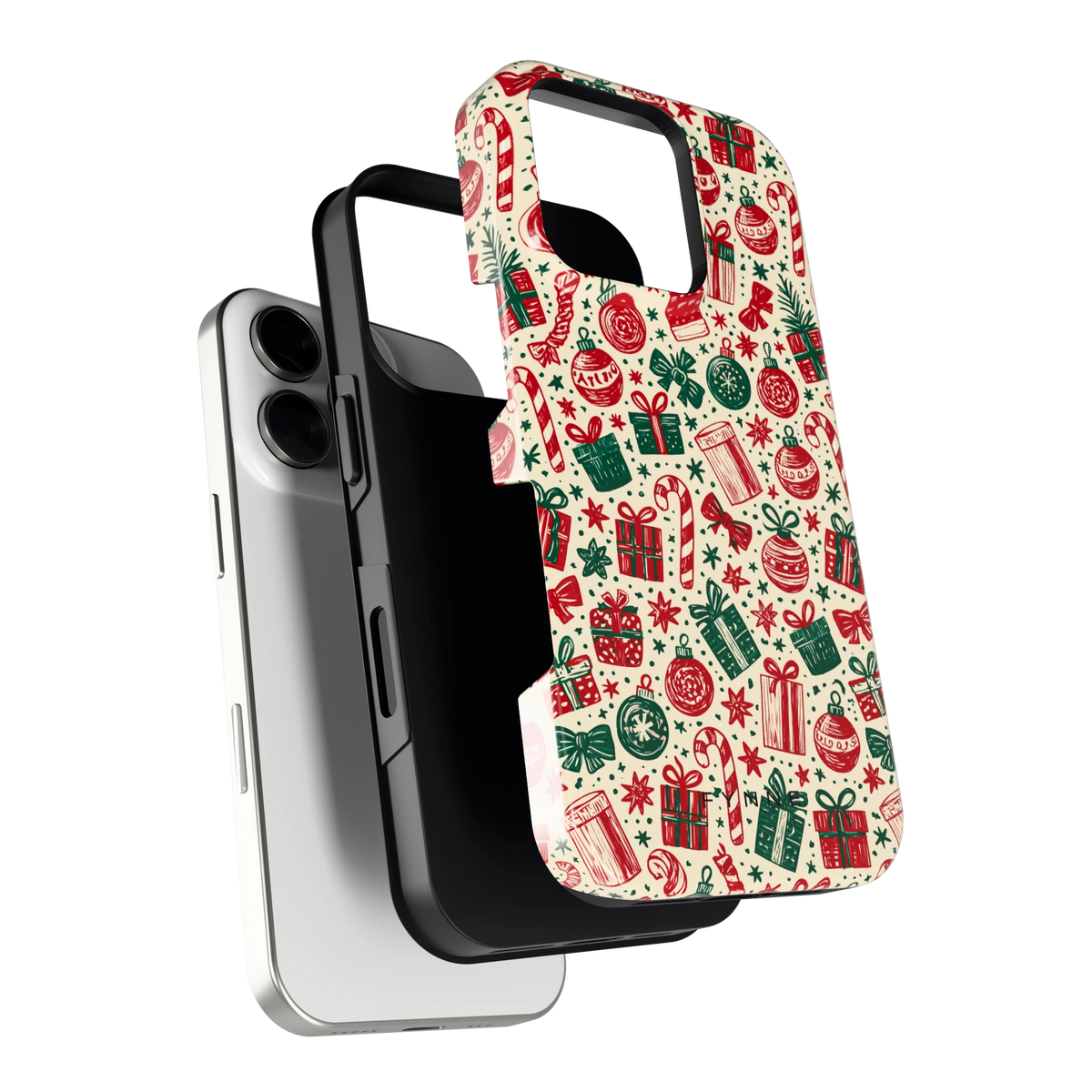 Kerstcadeaus hoesje voor iPhone 16 Pro, los van de telefoon