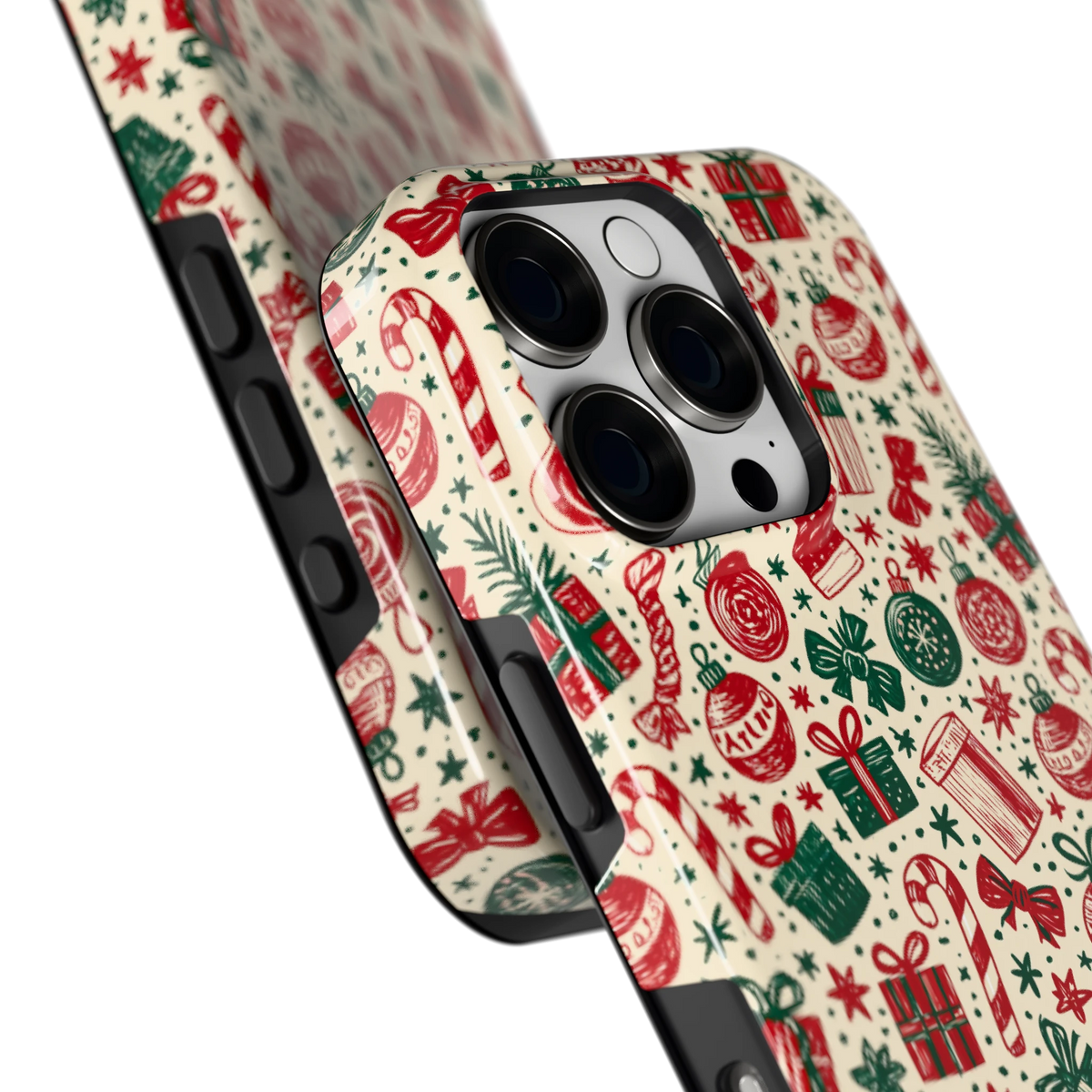Kerstcadeaus hoesje voor iPhone 16 Pro, close-up