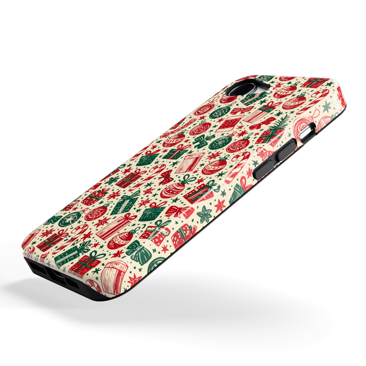 Kerstcadeaus hoesje voor iPhone 16e, schuin