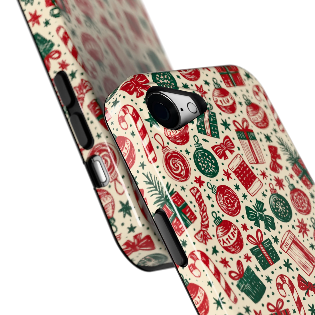 Kerstcadeaus hoesje voor iPhone 16e, close-up