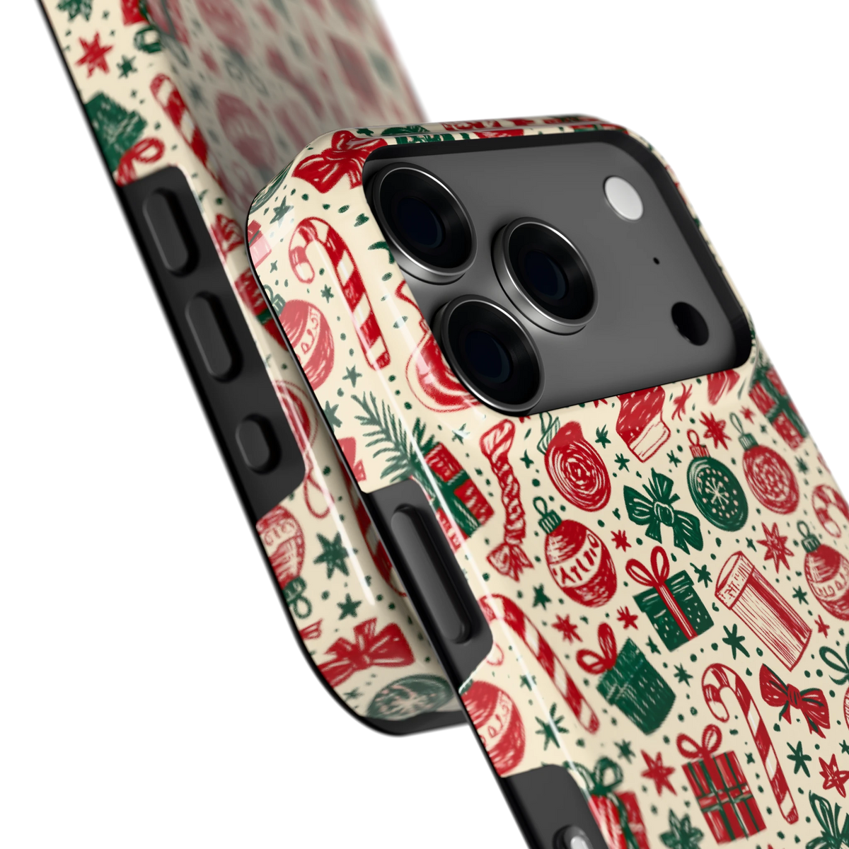 Kerstcadeaus hoesje voor iPhone 18 Pro, close-up